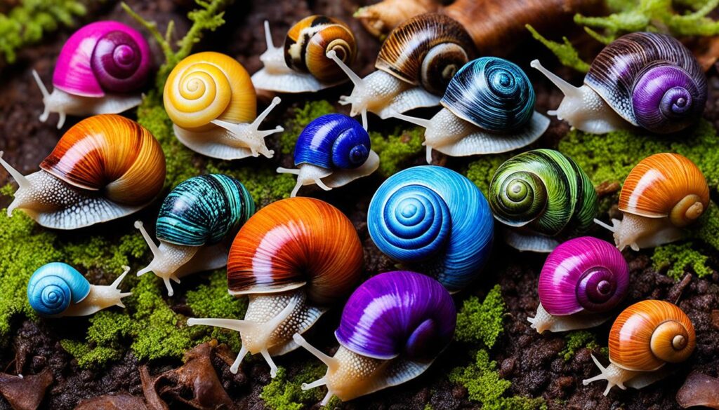 Diverse color options for mystery snails